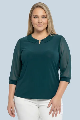 Žalia palaidinė su šifono rankovėmis