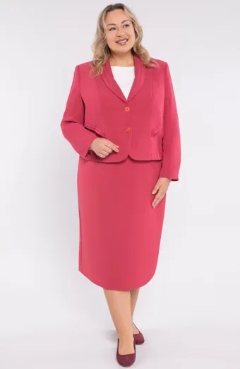 Trijų dalių bordo spalvos peplum kostiumas